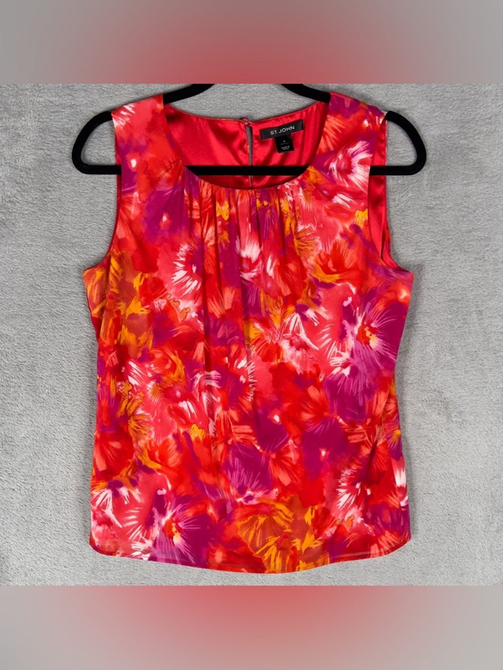 St. John Abstract Floral Print Silk Sleeveless Blouse Women's Size 6 Lined Top